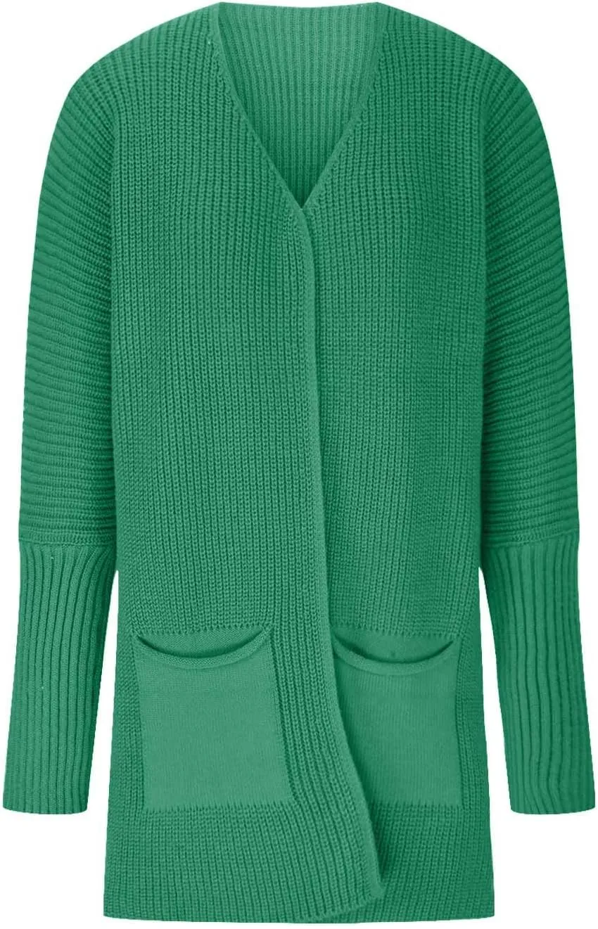 2023 Fall Casual Cardigan Sweaters for Women Long Sleeve Full Zipper Oversized Chunky Knit Cardigans Jacket Coat