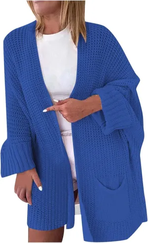 2023 Fall Casual Cardigan Sweaters for Women Long Sleeve Full Zipper Oversized Chunky Knit Cardigans Jacket Coat