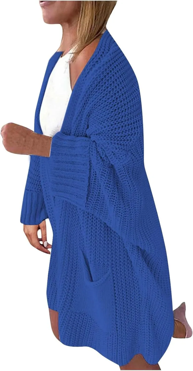 2023 Fall Casual Cardigan Sweaters for Women Long Sleeve Full Zipper Oversized Chunky Knit Cardigans Jacket Coat