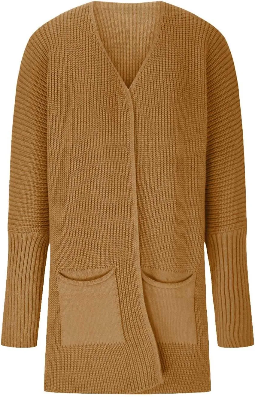 2023 Fall Casual Cardigan Sweaters for Women Long Sleeve Full Zipper Oversized Chunky Knit Cardigans Jacket Coat