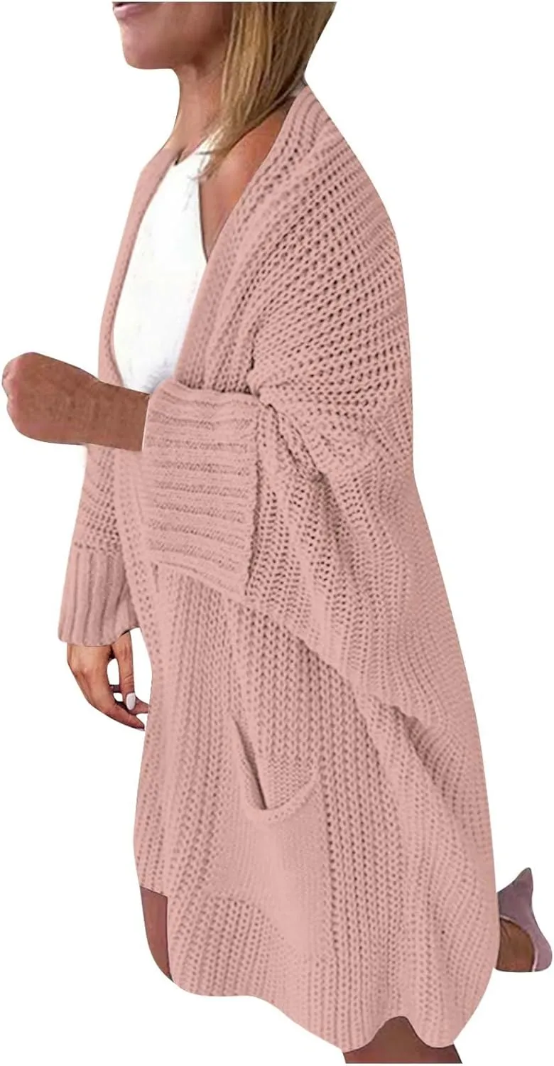 2023 Fall Casual Cardigan Sweaters for Women Long Sleeve Full Zipper Oversized Chunky Knit Cardigans Jacket Coat