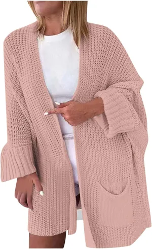 2023 Fall Casual Cardigan Sweaters for Women Long Sleeve Full Zipper Oversized Chunky Knit Cardigans Jacket Coat