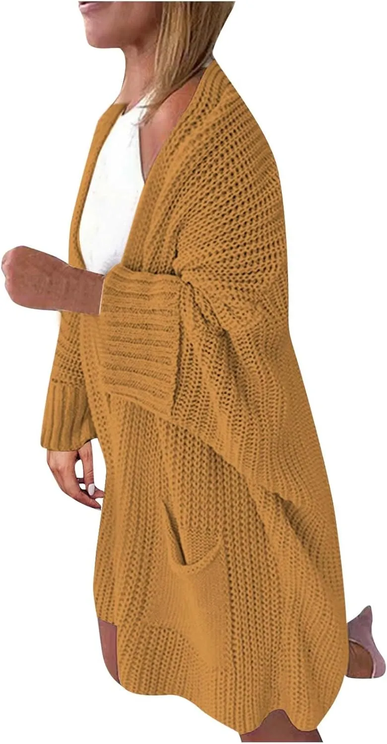 2023 Fall Casual Cardigan Sweaters for Women Long Sleeve Full Zipper Oversized Chunky Knit Cardigans Jacket Coat
