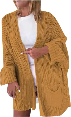 2023 Fall Casual Cardigan Sweaters for Women Long Sleeve Full Zipper Oversized Chunky Knit Cardigans Jacket Coat