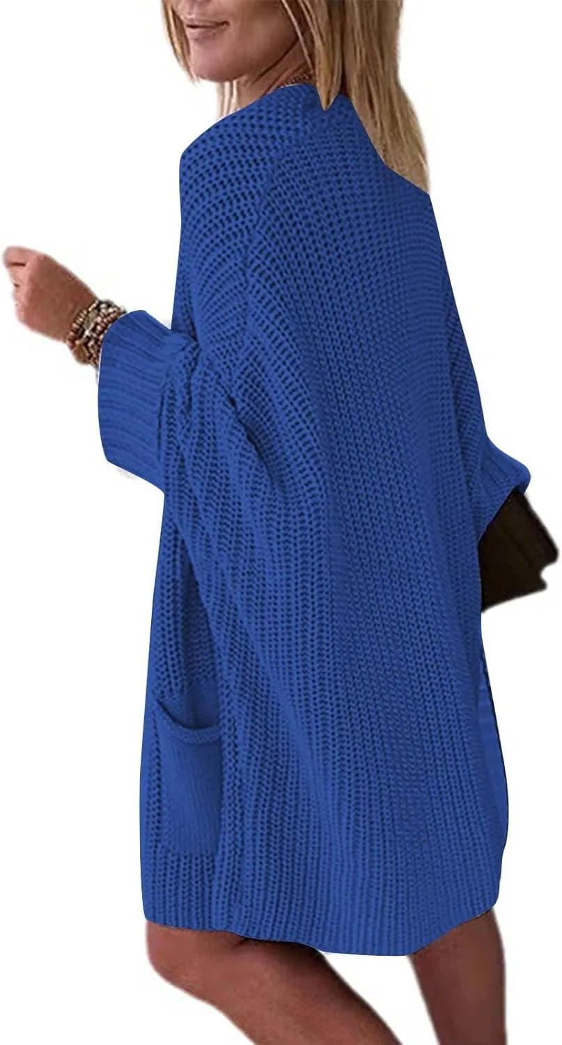 2023 Fall Casual Cardigan Sweaters for Women Long Sleeve Full Zipper Oversized Chunky Knit Cardigans Jacket Coat