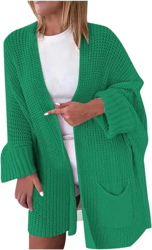 2023 Fall Casual Cardigan Sweaters for Women Long Sleeve Full Zipper Oversized Chunky Knit Cardigans Jacket Coat