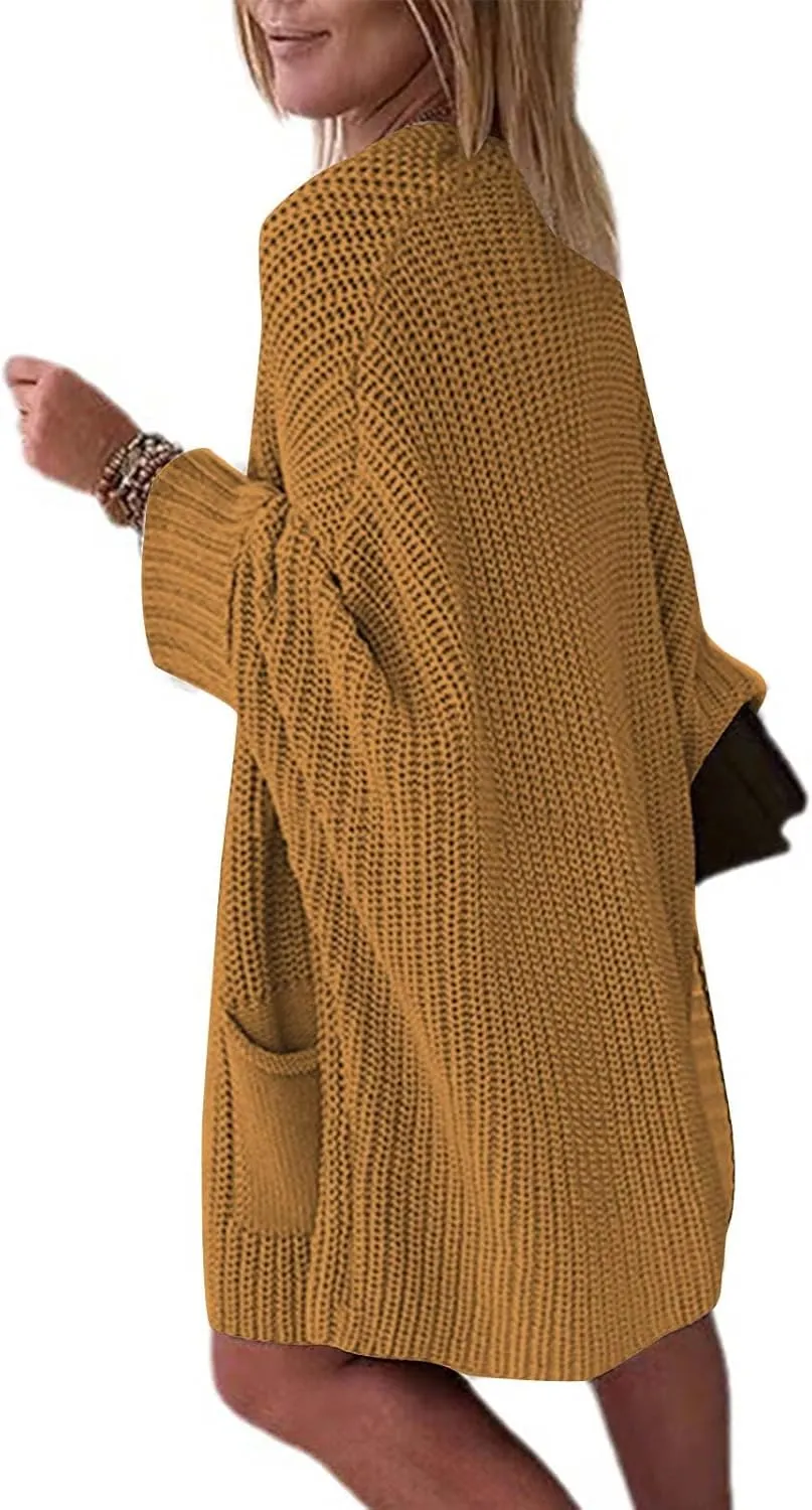 2023 Fall Casual Cardigan Sweaters for Women Long Sleeve Full Zipper Oversized Chunky Knit Cardigans Jacket Coat
