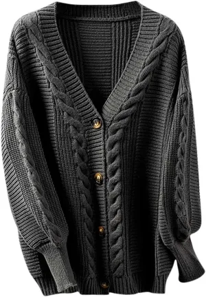 2024 Chunky Cardigans For Women Comfy Long Sleeve Cable Open Front Cardigans Casual Loose Button Down Knit Sweaters