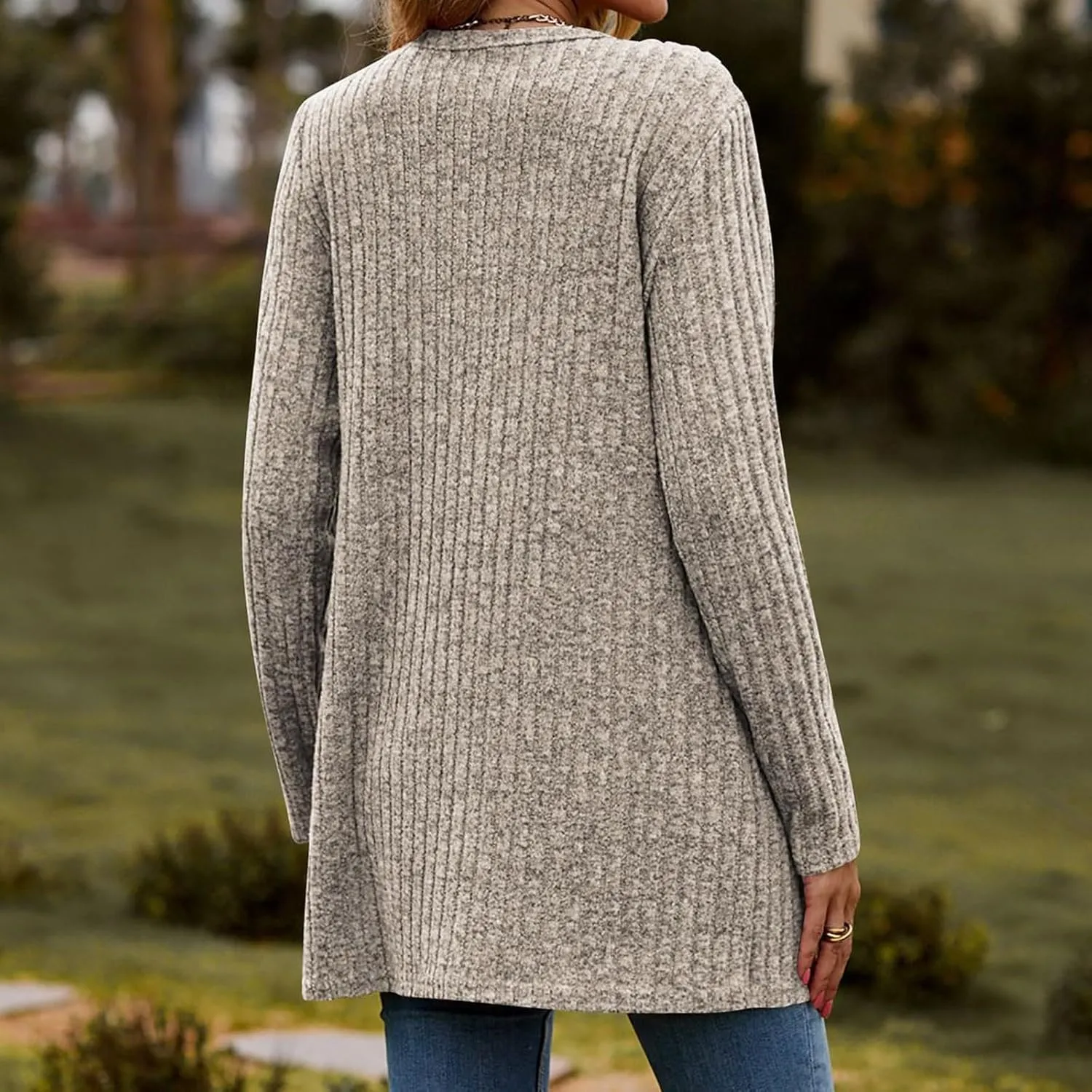 2024 Fall Cardigan Sweaters for Women Fashion Open Front Cardigan Coat Casual Solid Knit Outerwear with Pockets