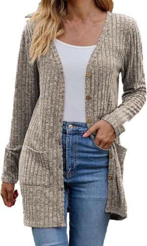 2024 Fall Cardigan Sweaters for Women Fashion Open Front Cardigan Coat Casual Solid Knit Outerwear with Pockets