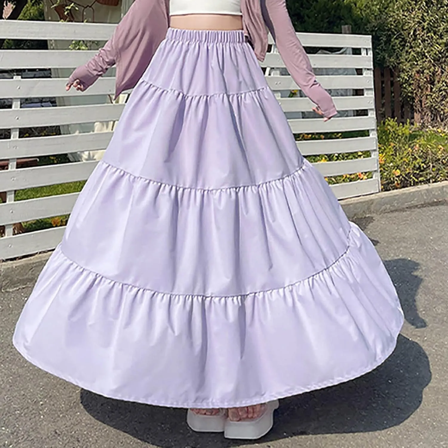 2025 Fashion Skirt for Women Summer Elastic High Waist Skirts Casual Flowy Swing A Line Ruffle Tiered Maxi Skirt