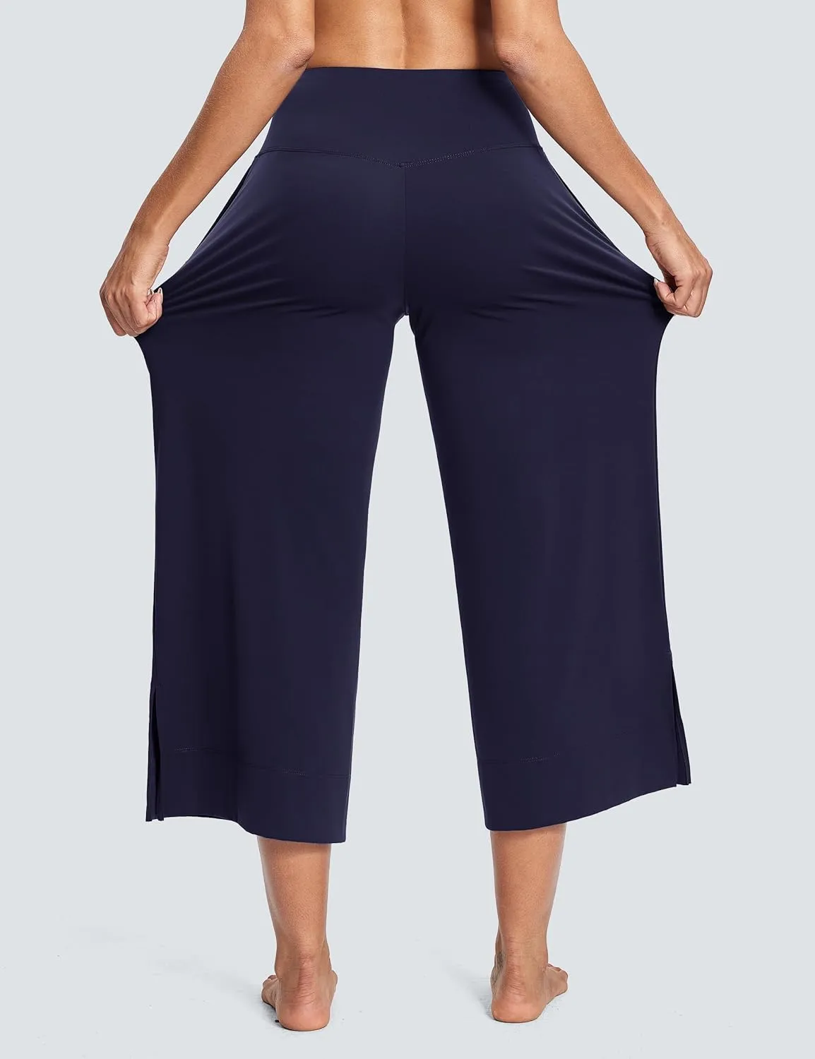 25" Wide Leg Yoga Pants for Women High Waisted Womens Loose Lounge Cropped Pants Travel Crop Pants with Pockets