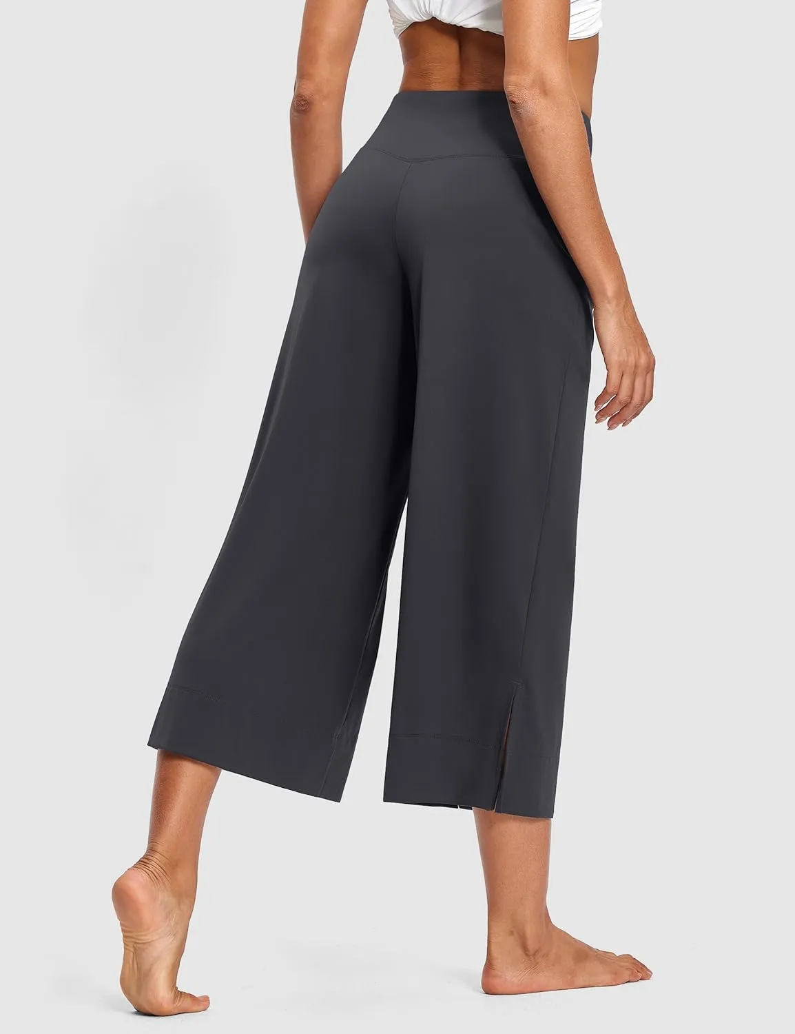 25" Wide Leg Yoga Pants for Women High Waisted Womens Loose Lounge Cropped Pants Travel Crop Pants with Pockets