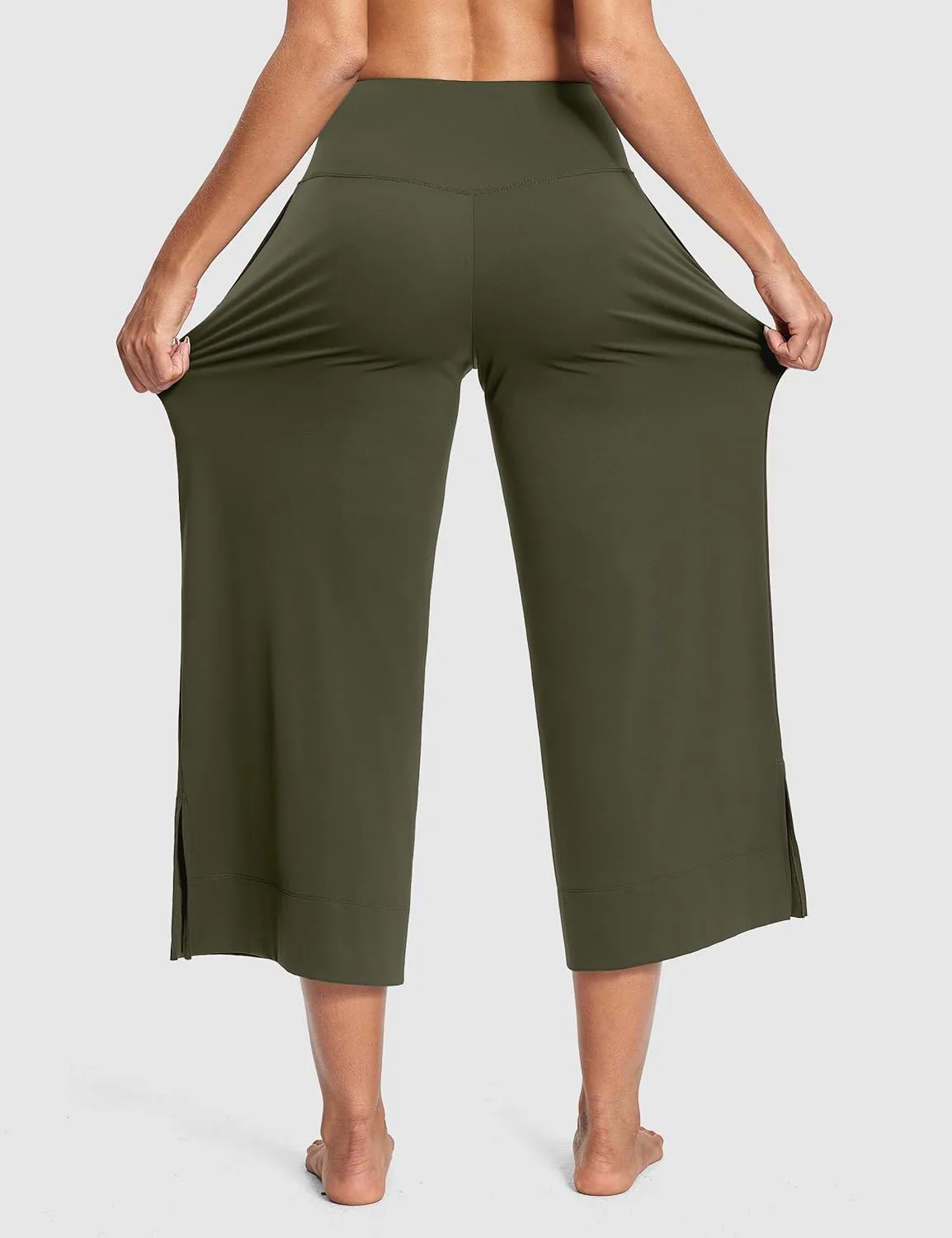 25" Wide Leg Yoga Pants for Women High Waisted Womens Loose Lounge Cropped Pants Travel Crop Pants with Pockets