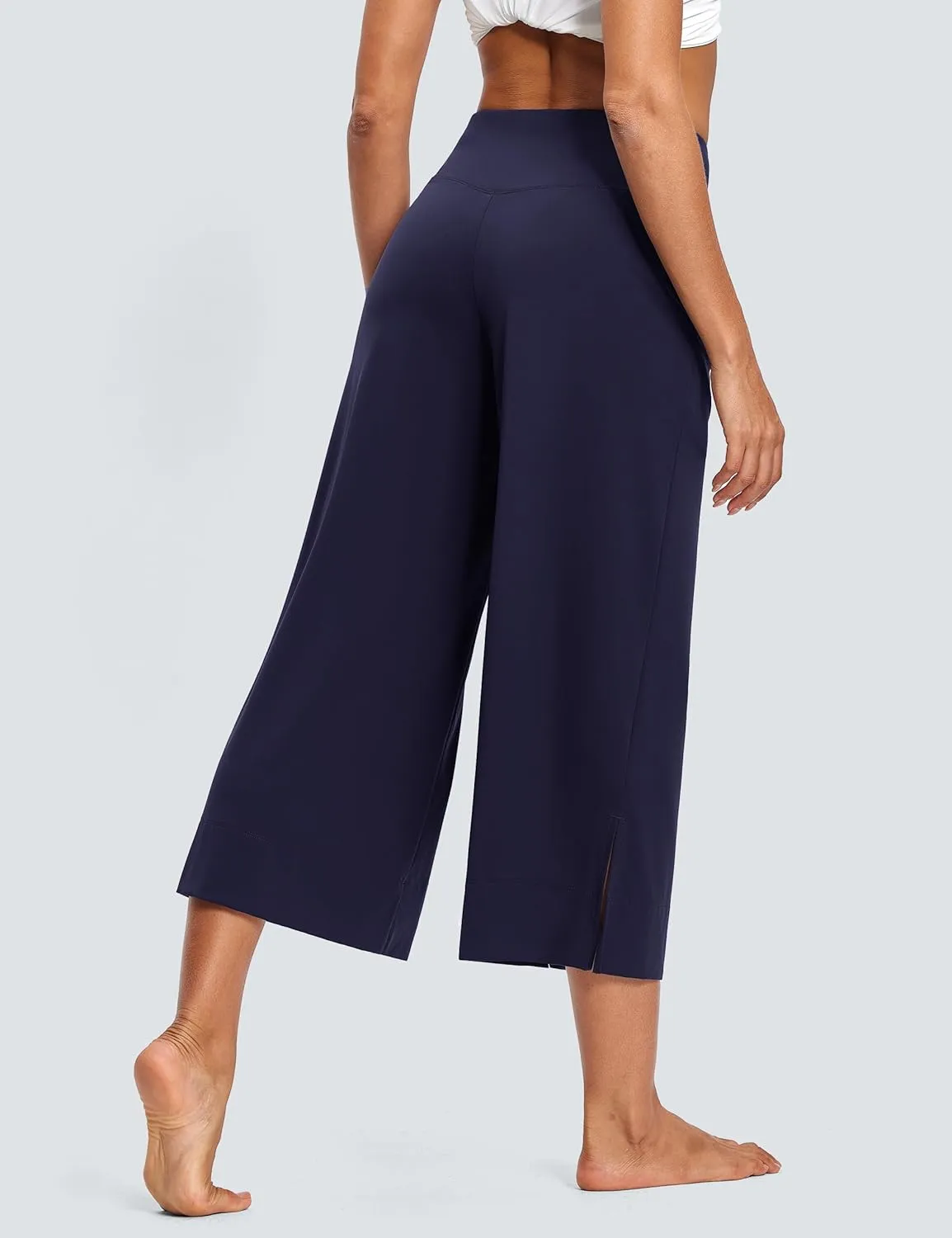 25" Wide Leg Yoga Pants for Women High Waisted Womens Loose Lounge Cropped Pants Travel Crop Pants with Pockets