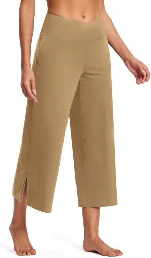 25" Wide Leg Yoga Pants for Women High Waisted Womens Loose Lounge Cropped Pants Travel Crop Pants with Pockets