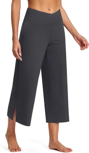 25" Wide Leg Yoga Pants for Women High Waisted Womens Loose Lounge Cropped Pants Travel Crop Pants with Pockets