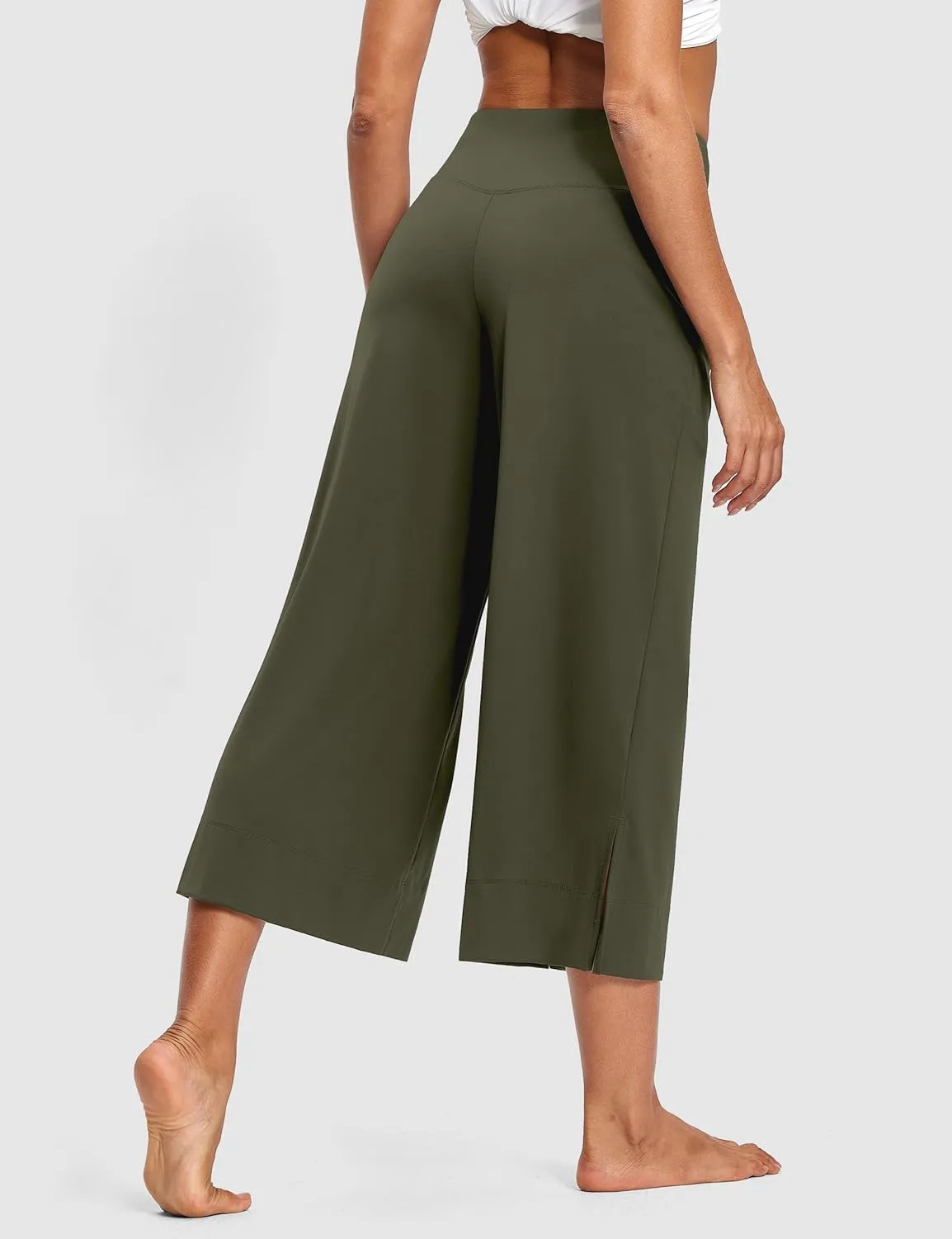 25" Wide Leg Yoga Pants for Women High Waisted Womens Loose Lounge Cropped Pants Travel Crop Pants with Pockets