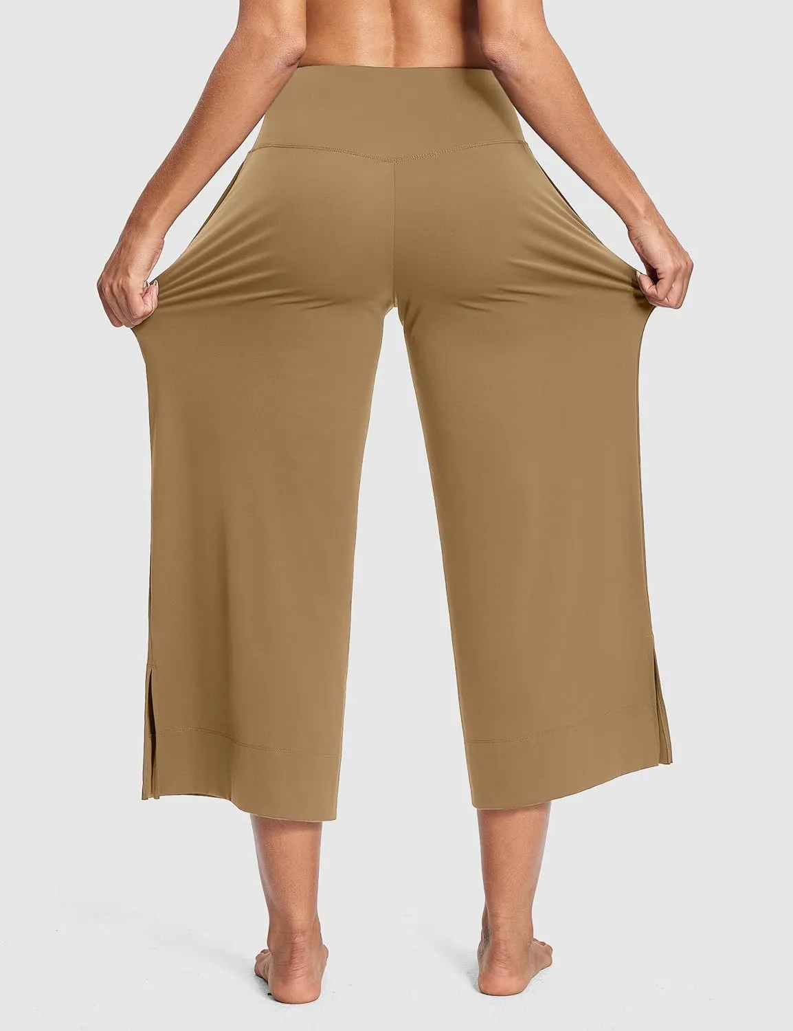 25" Wide Leg Yoga Pants for Women High Waisted Womens Loose Lounge Cropped Pants Travel Crop Pants with Pockets