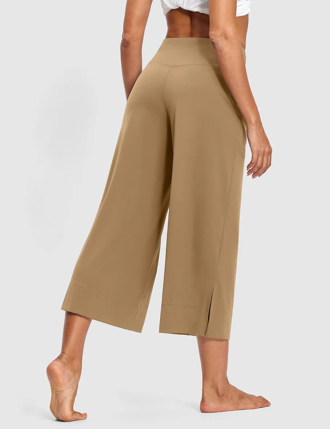 25" Wide Leg Yoga Pants for Women High Waisted Womens Loose Lounge Cropped Pants Travel Crop Pants with Pockets