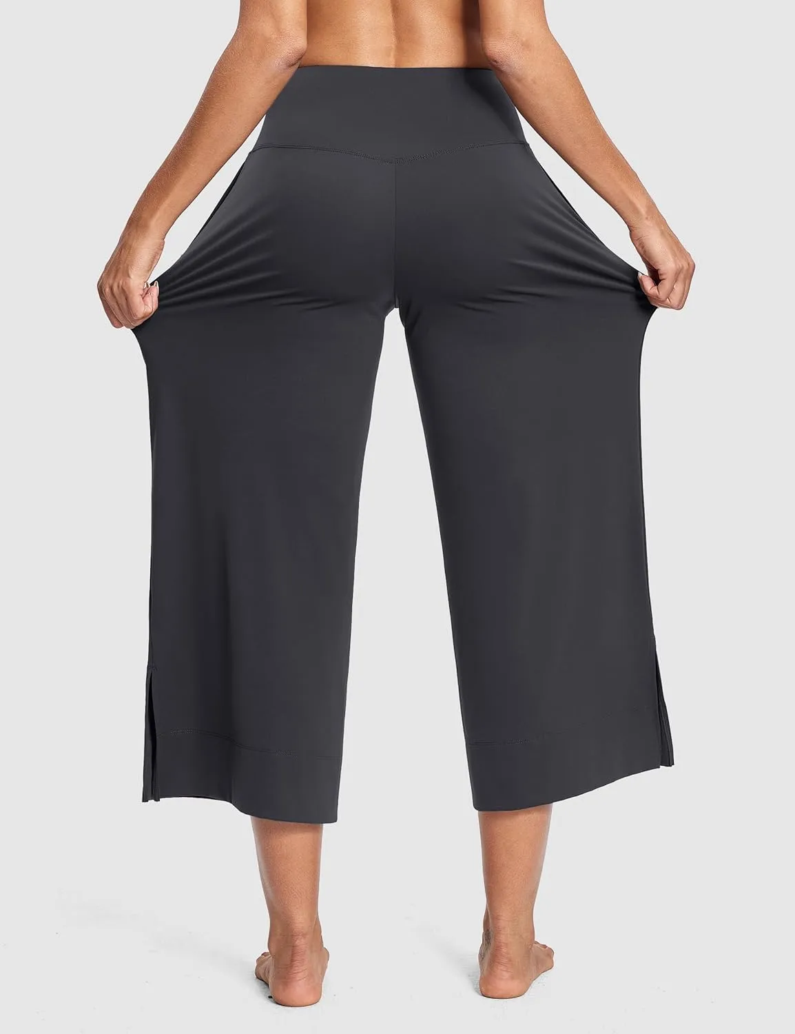 25" Wide Leg Yoga Pants for Women High Waisted Womens Loose Lounge Cropped Pants Travel Crop Pants with Pockets