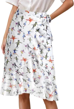 A Line Skirt for Women Funny Graphic Print High Elastic Waist Casual Knee Length Maxi Skirts for Summer Vacation