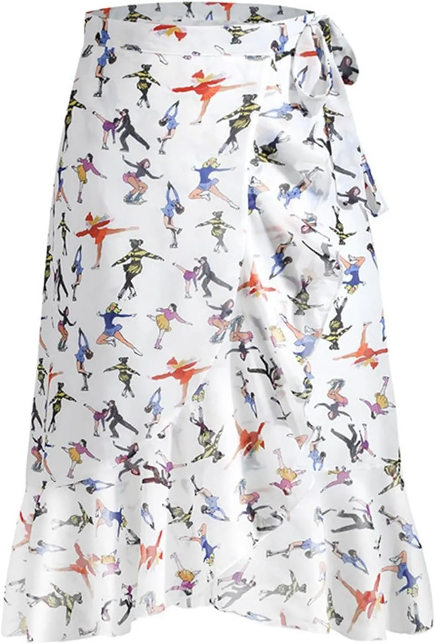A Line Skirt for Women Funny Graphic Print High Elastic Waist Casual Knee Length Maxi Skirts for Summer Vacation