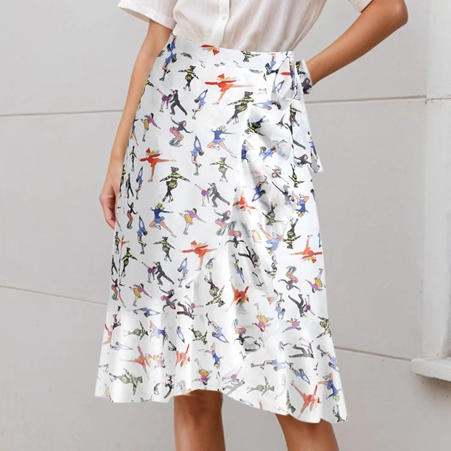 A Line Skirt for Women Funny Graphic Print High Elastic Waist Casual Knee Length Maxi Skirts for Summer Vacation