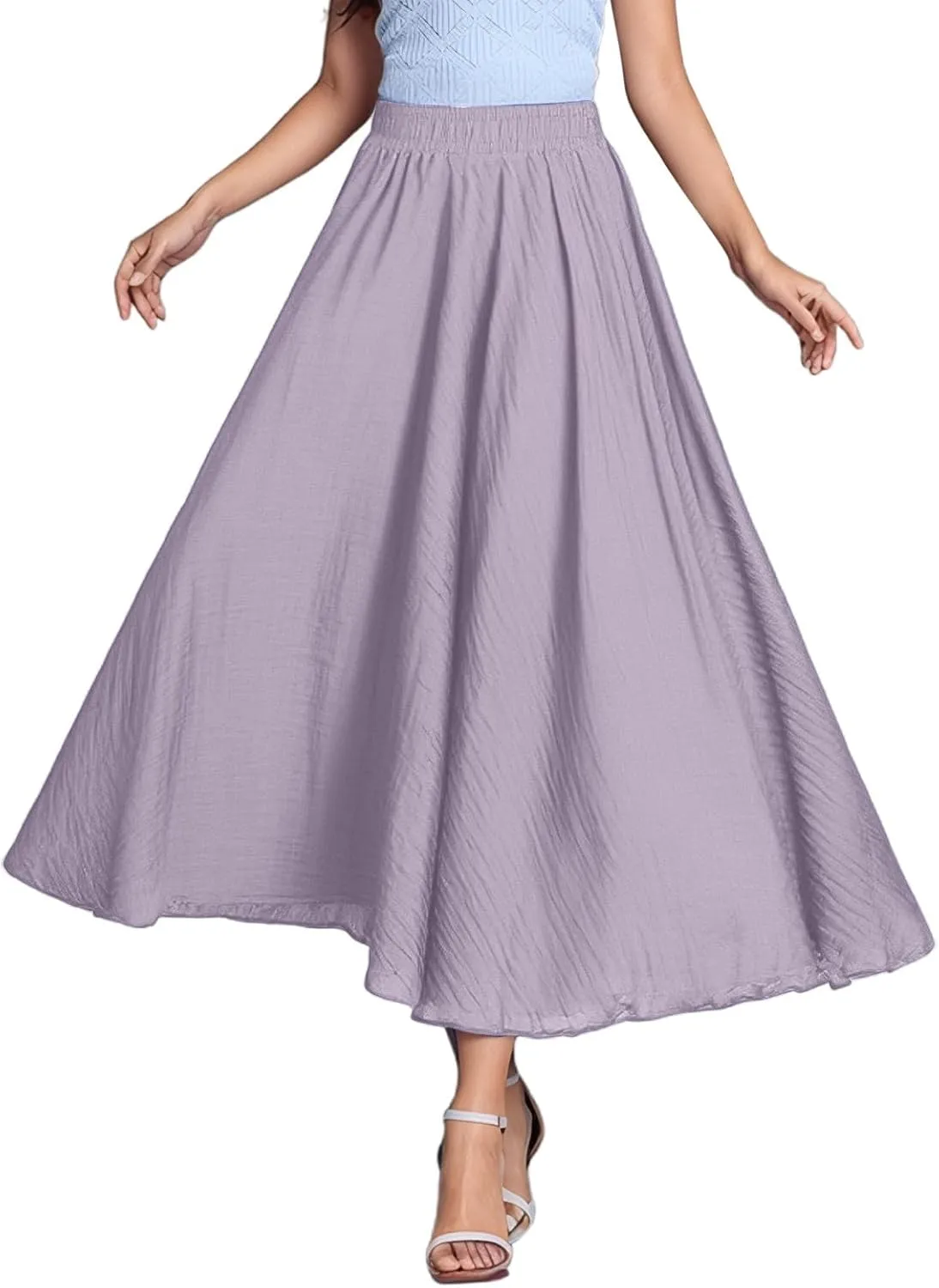 A Line Skirt for Women Trendy Flared High Elastic Waist Solid Loose Pleated Summer Long Skirts for Vacation Streetwear