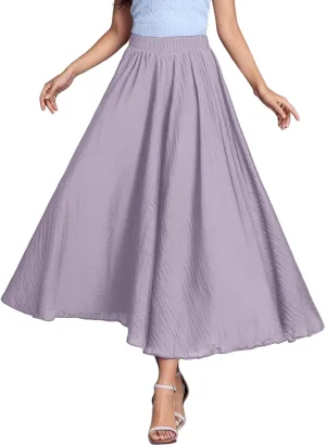 A Line Skirt for Women Trendy Flared High Elastic Waist Solid Loose Pleated Summer Long Skirts for Vacation Streetwear