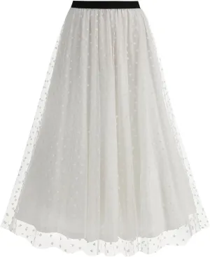 A Line Skirts for Women Mesh Midi Flowy Skirts Elastic Waist Elegant Tulle Fairy Skirts Layered Wedding Guest Skirts