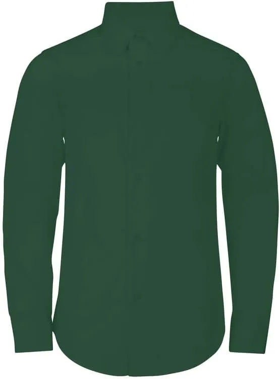 Adam Baker Boy's Regular Fit 4-Way Stretch Long Sleeve Solid Dress Shirt - Colors