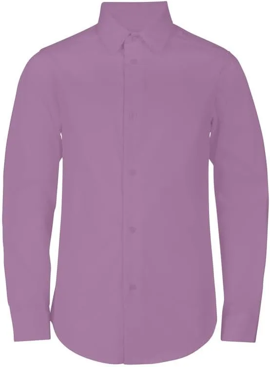 Adam Baker Boy's Regular Fit 4-Way Stretch Long Sleeve Solid Dress Shirt - Colors