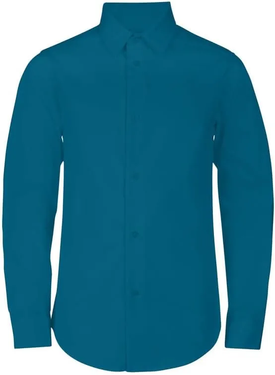 Adam Baker Boy's Regular Fit 4-Way Stretch Long Sleeve Solid Dress Shirt - Colors