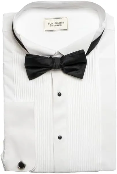 Adam Baker Men's 4-Way Stretch Slim Fit French Cuff Wingtip Collar Tuxedo Shirt - Cufflinks & Bow Tie Included