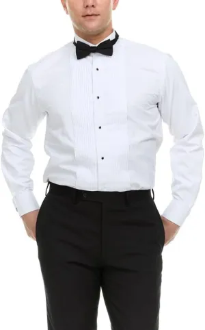 Adam Baker Men's 4-Way Stretch Slim Fit French Cuff Wingtip Collar Tuxedo Shirt - Cufflinks & Bow Tie Included