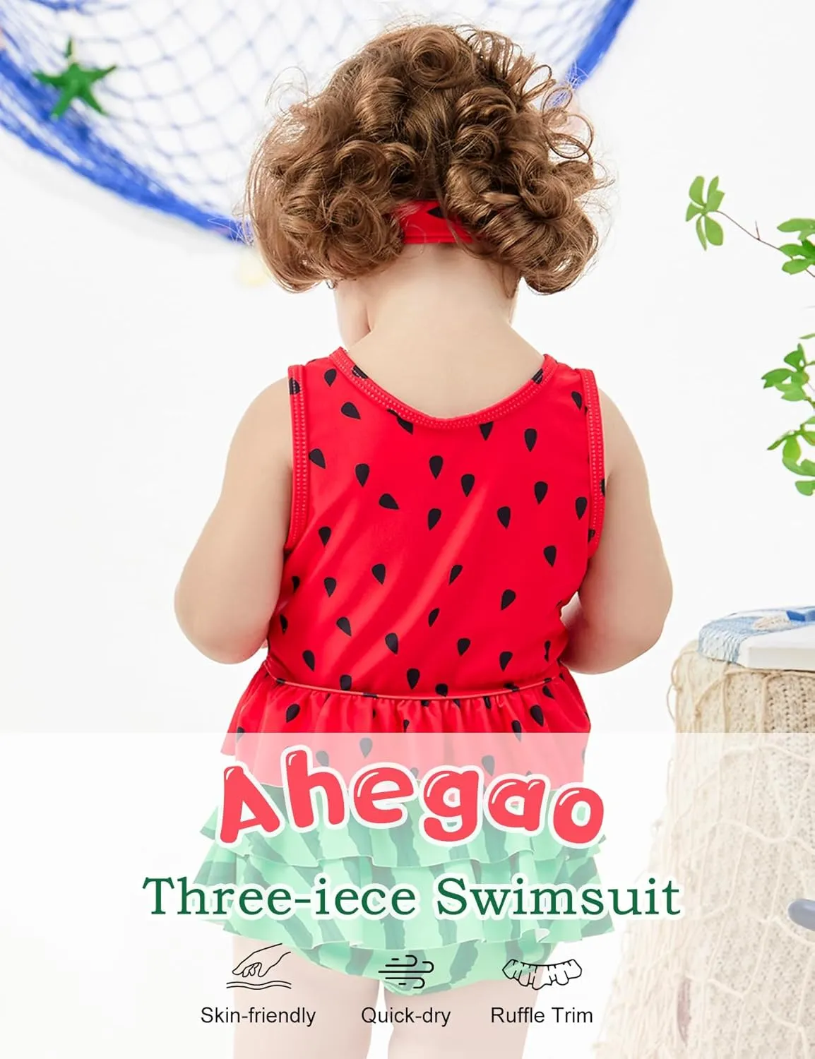 Ahegao 6M-3T Baby Girls Swimsuits for Toddlers Kids 3pcs Bathing Suits Bikini
