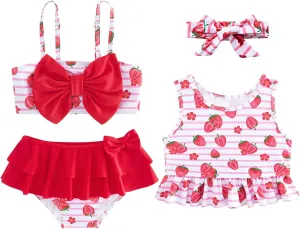 Ahegao 6M-3T Baby Girls Swimsuits for Toddlers Kids 3pcs Bathing Suits Bikini