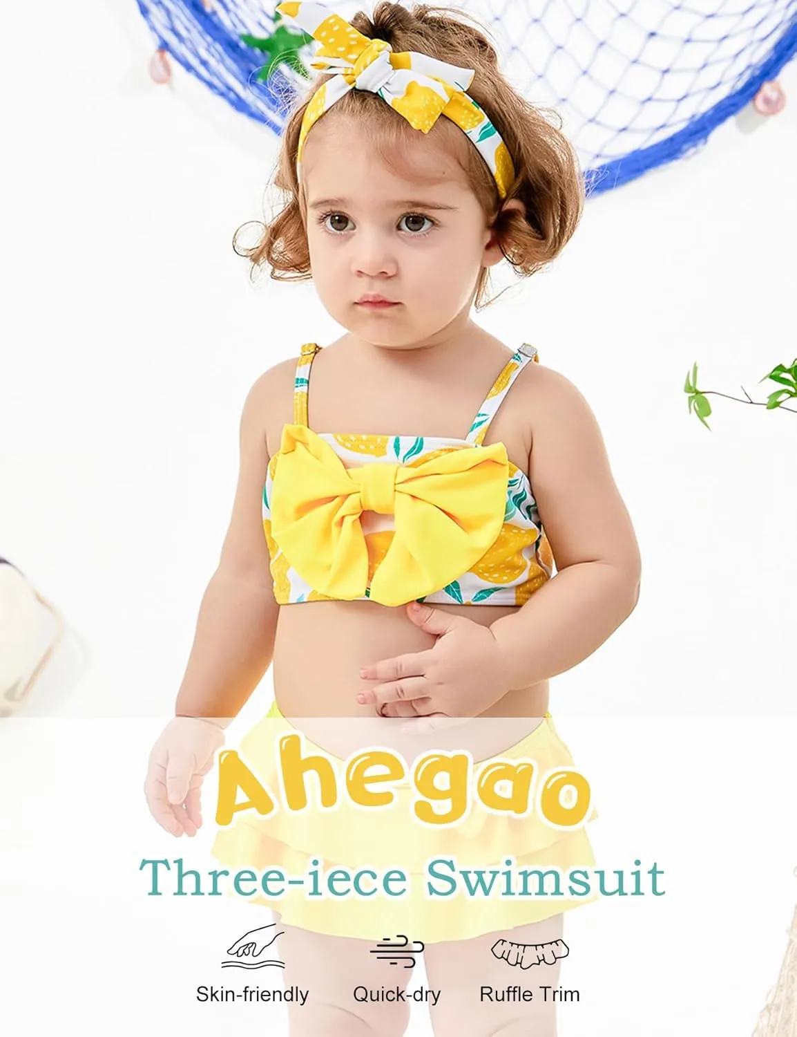 Ahegao 6M-3T Baby Girls Swimsuits for Toddlers Kids 3pcs Bathing Suits Bikini