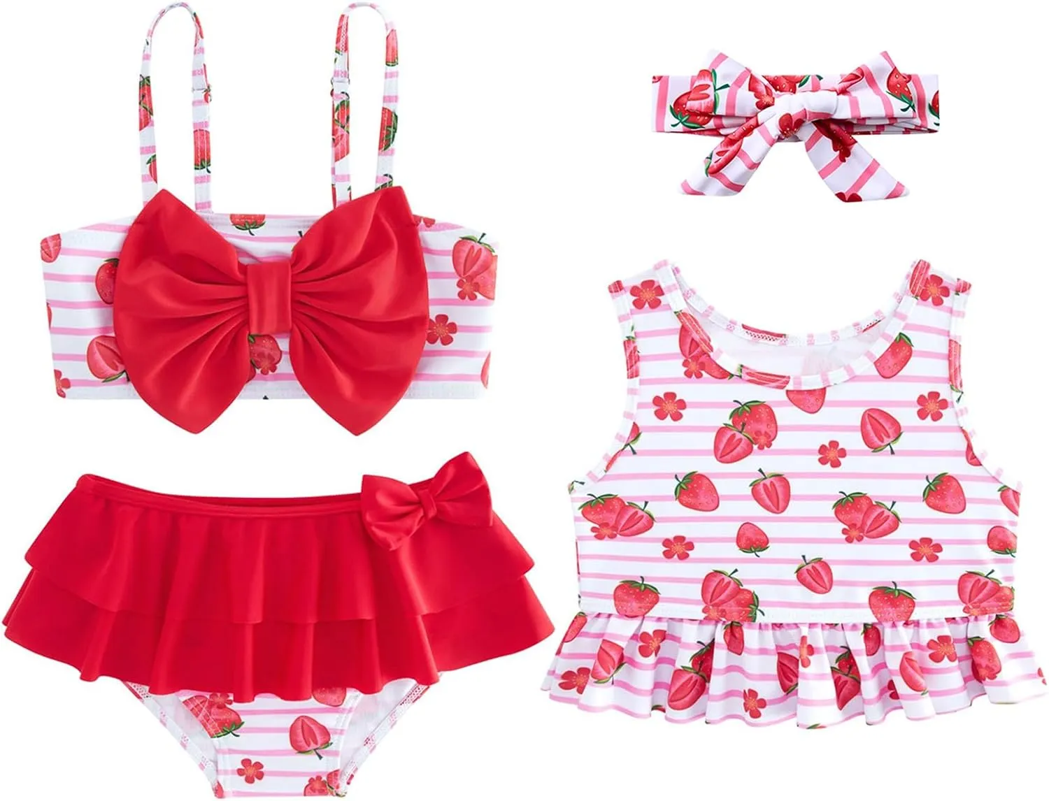 Ahegao 6M-3T Baby Girls Swimsuits for Toddlers Kids 3pcs Bathing Suits Bikini