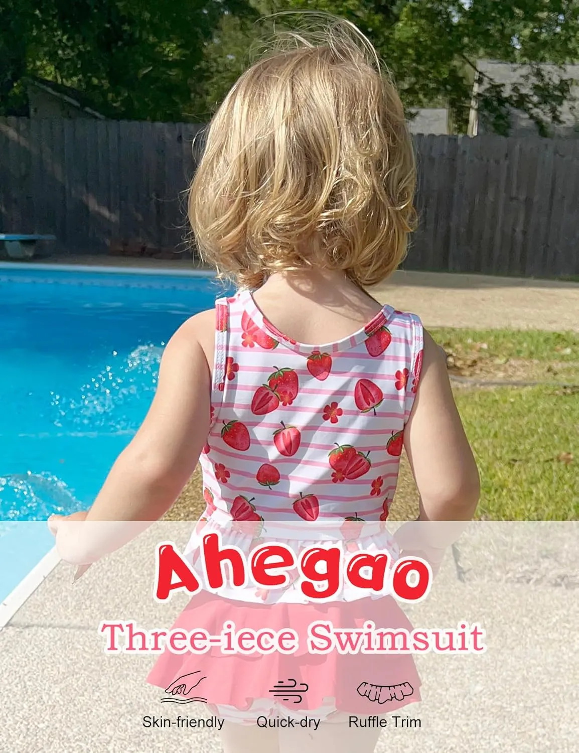Ahegao 6M-3T Baby Girls Swimsuits for Toddlers Kids 3pcs Bathing Suits Bikini