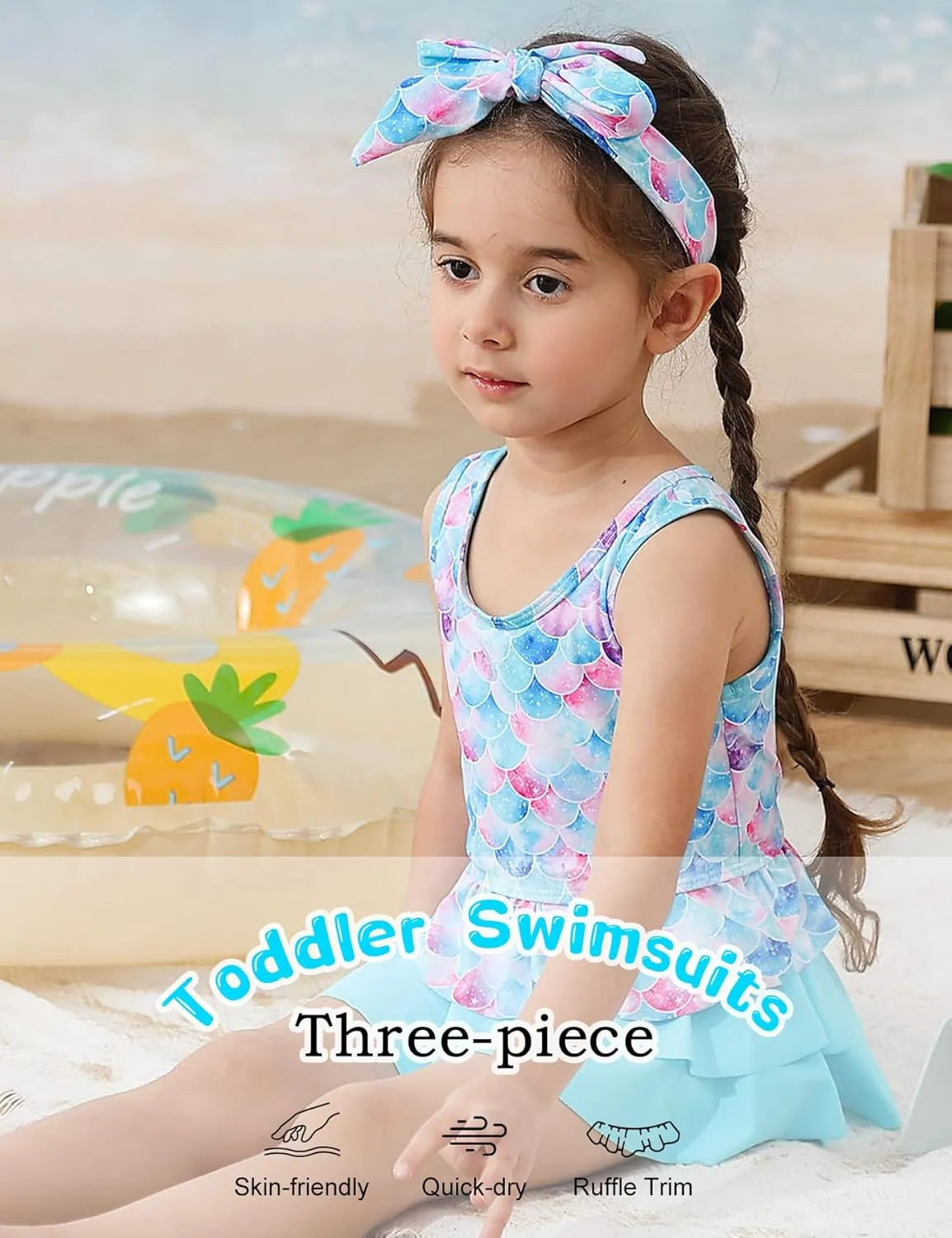 Ahegao 6M-3T Baby Girls Swimsuits for Toddlers Kids 3pcs Bathing Suits Bikini