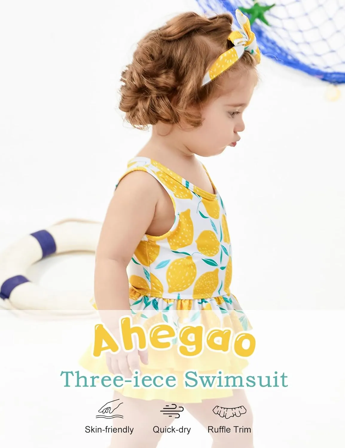 Ahegao 6M-3T Baby Girls Swimsuits for Toddlers Kids 3pcs Bathing Suits Bikini