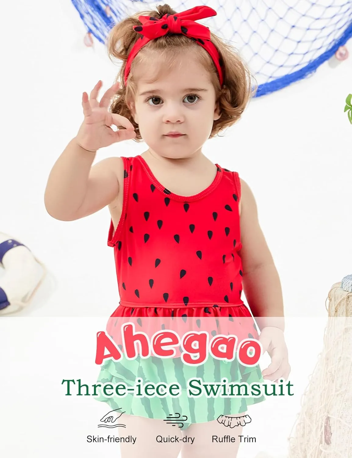 Ahegao 6M-3T Baby Girls Swimsuits for Toddlers Kids 3pcs Bathing Suits Bikini