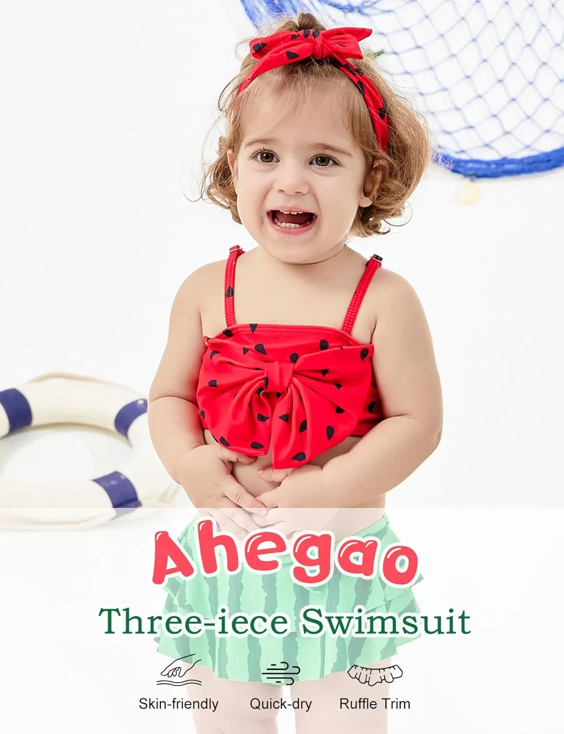 Ahegao 6M-3T Baby Girls Swimsuits for Toddlers Kids 3pcs Bathing Suits Bikini