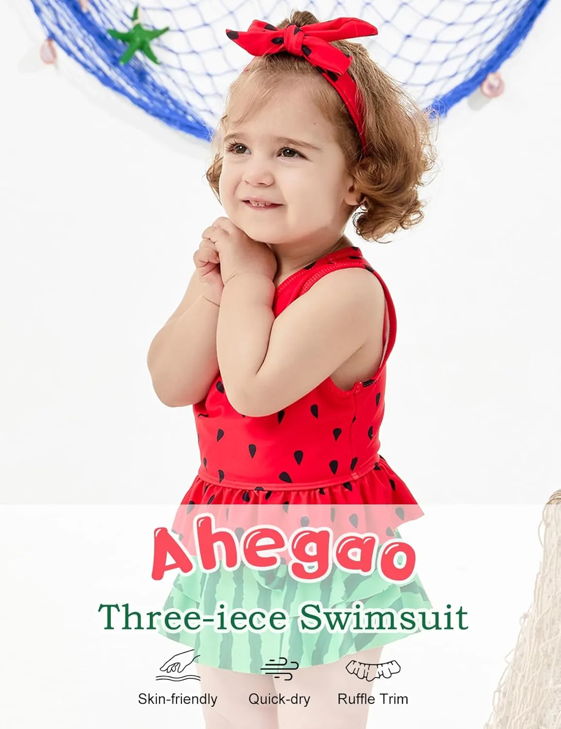 Ahegao 6M-3T Baby Girls Swimsuits for Toddlers Kids 3pcs Bathing Suits Bikini