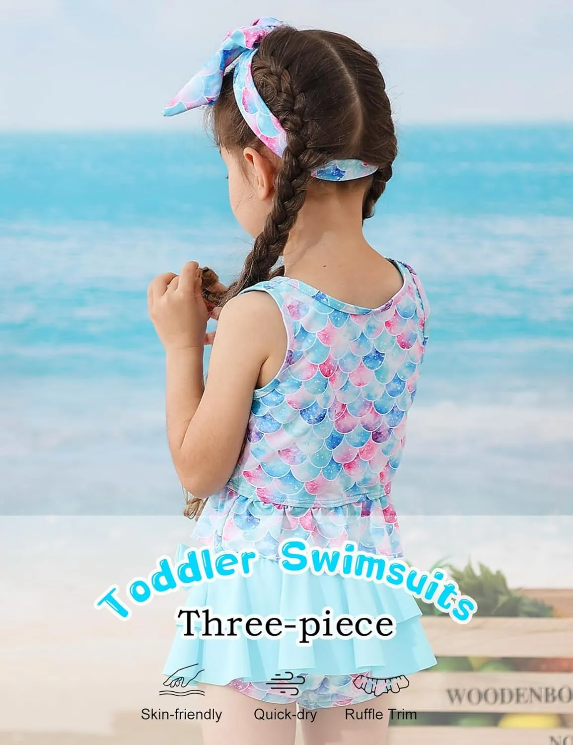 Ahegao 6M-3T Baby Girls Swimsuits for Toddlers Kids 3pcs Bathing Suits Bikini