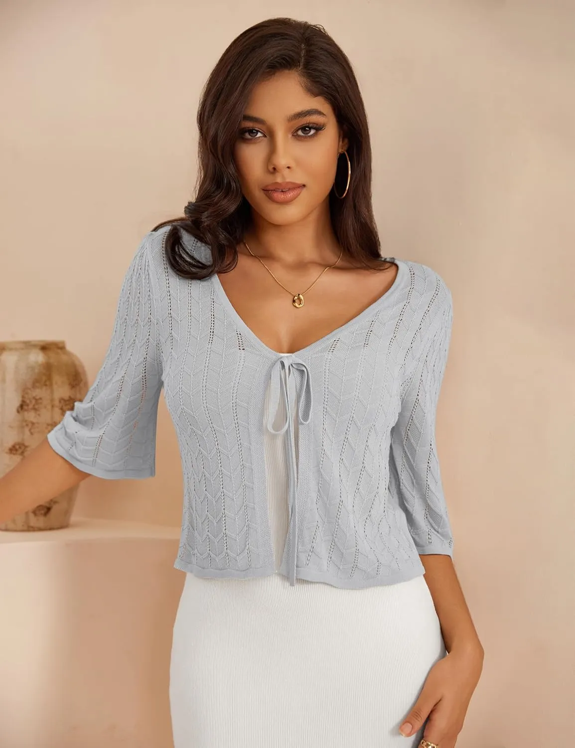 a.Jesdani Women's Shrug Sweaters Open Front Long Sleeve Rib Knit Bolero Open Front Cropped Cardigan S-1X