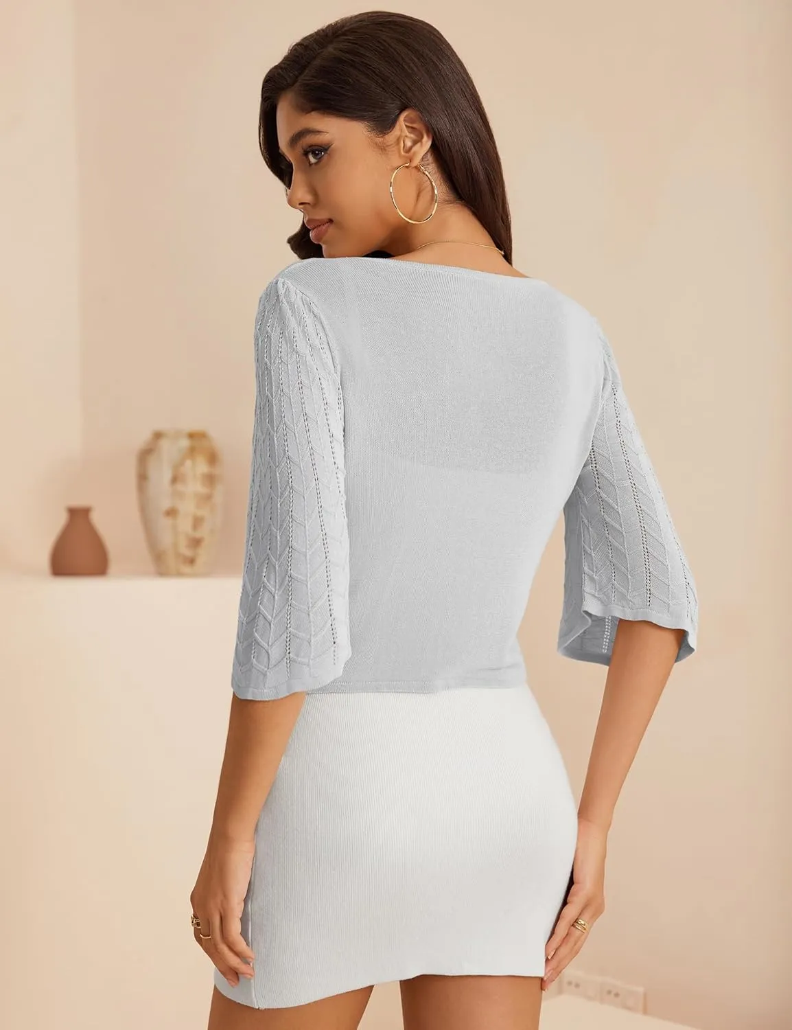 a.Jesdani Women's Shrug Sweaters Open Front Long Sleeve Rib Knit Bolero Open Front Cropped Cardigan S-1X