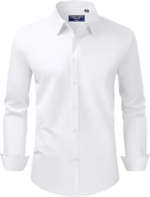 Alimens & Gentle Men's Dress Shirt Regular Fit Stretch Stain Shield Long Sleeve Solid Business Wedding Button Down Shirts